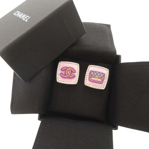 CHANEL Pink Logo Earrings